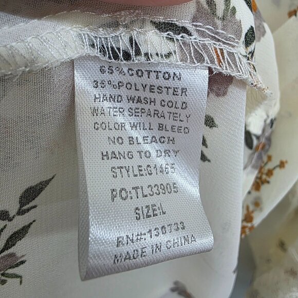 Umgee Womens Sheer Floral Peasant Blouse Top Lace Trim Size L Cream Boho Style - Picture 12 of 15